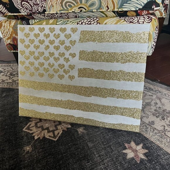 12" X 16" Glitter Flag Sign EUC - Picture 1 of 1